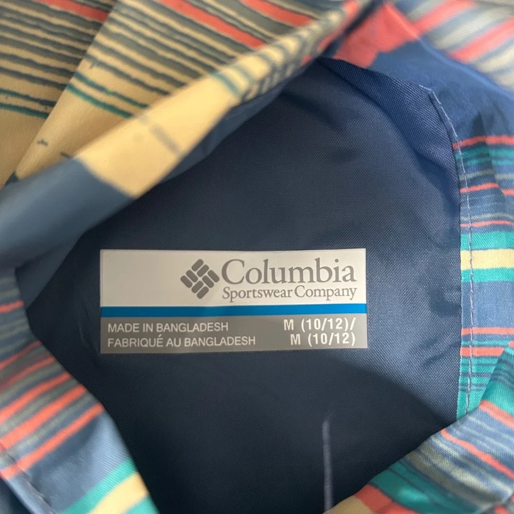 Columbia Kids Reversible Striped Hooded Windbreaker Jacket‎ M 10/12 Outdoor